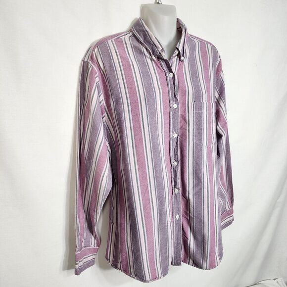 Cabin Creek Womens Top Large Striped Pink Purple Button Front Long Sleeve Shirt - Picture 4 of 8